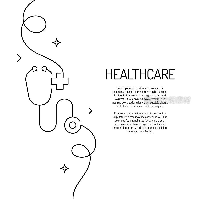 医疗保健图标的连续线条绘制。手绘符号矢量插图。