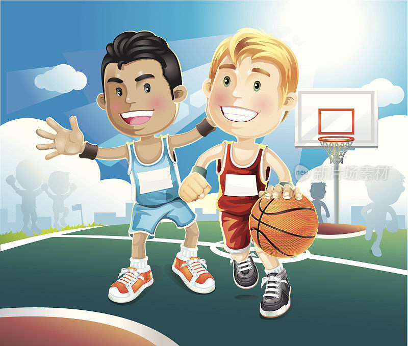 孩子们打篮球的动画图片