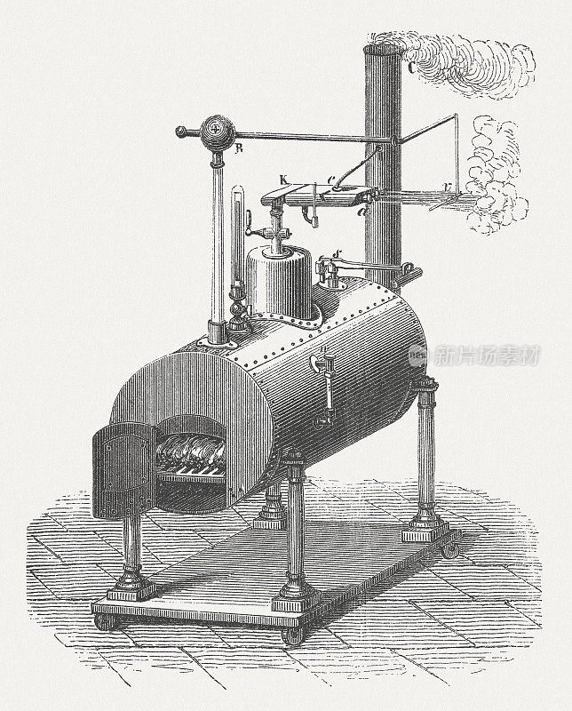 《水力发电机》(1840)，作者W.G.阿姆斯特朗，木刻，1877年出版