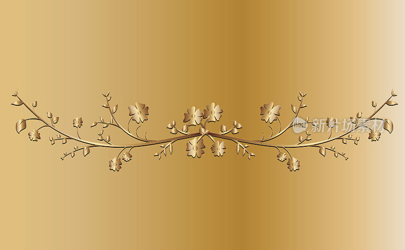 金色花束边框装饰，用于装饰背景