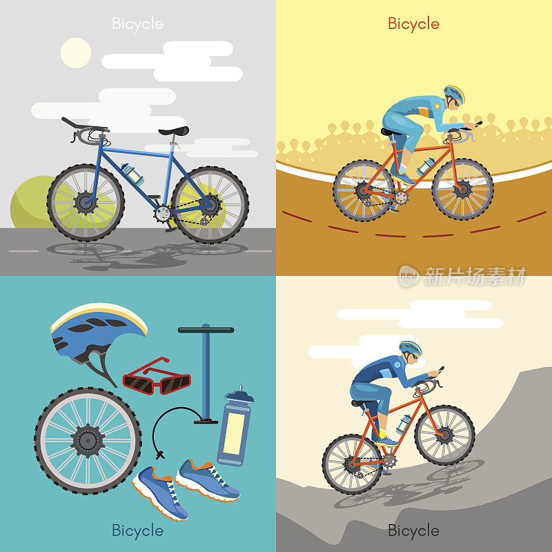 自行车运动积极的生活方式运动图标设置自行车骑手
