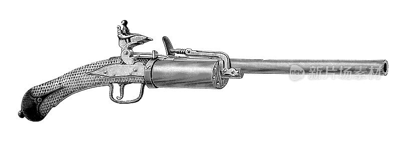 19世纪的斯纳普尼斯左轮手枪雕刻