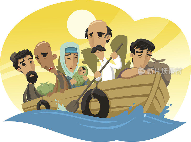 乘木筏航行的难民