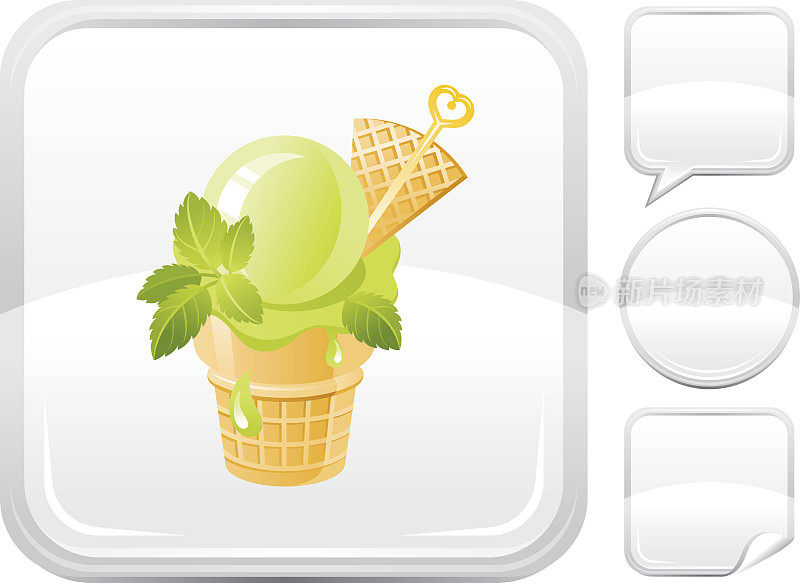 薄荷冰淇淋图标上的银按钮