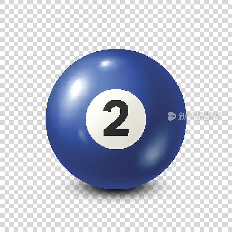 台球，2号蓝色台球。透明背景。矢量图