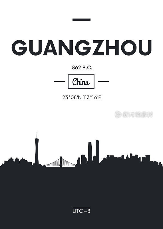 海报城市天际线广州，矢量插图