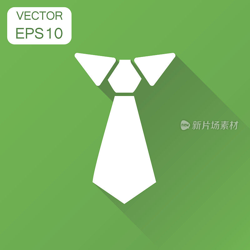 领带图标。商业概念领带象形图。矢量插图上的绿色背景和长阴影。