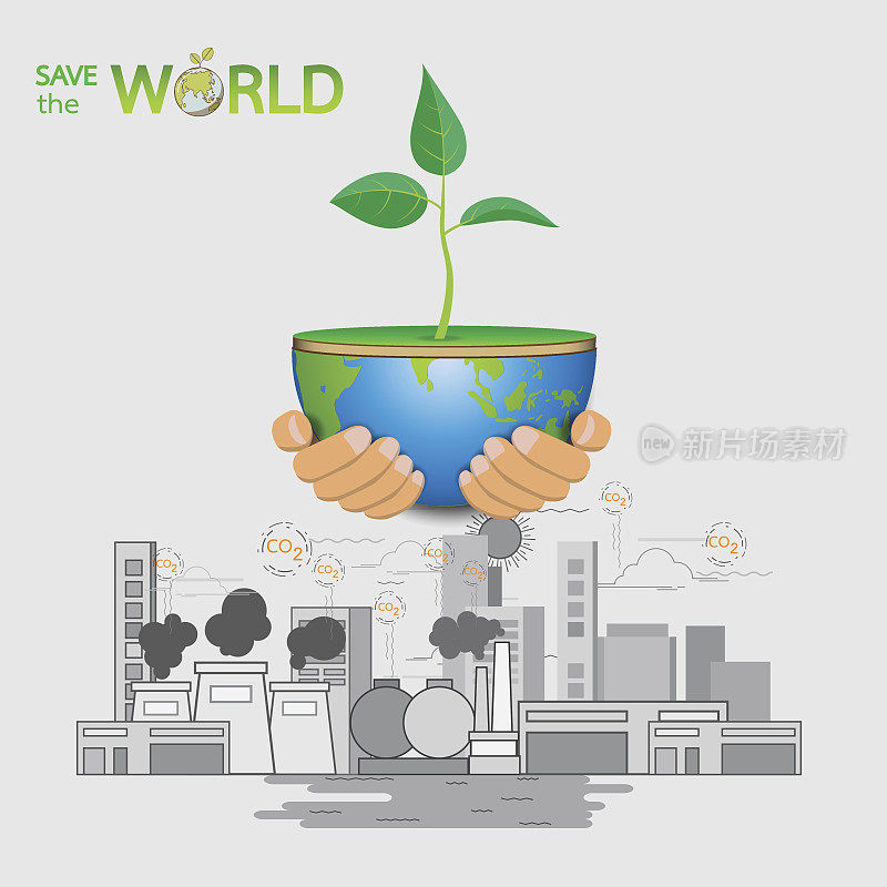 拯救世界。用Eco概念设计手握大地，树苗。