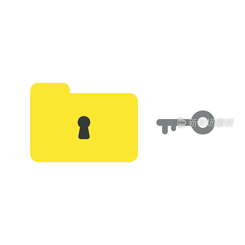 平面设计风格矢量概念的封闭文件夹和钥匙孔与关键