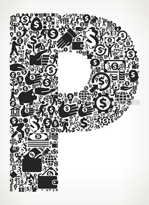 字母P金钱和金融黑色和白色图标背景