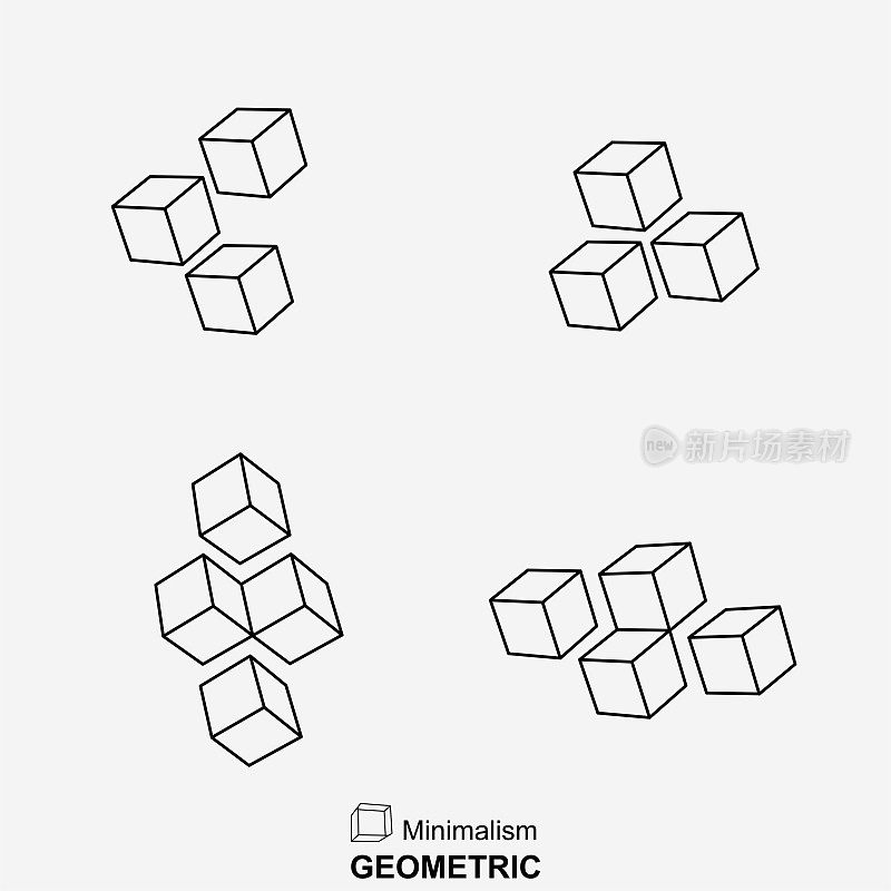 线条样式的立方体图标集合