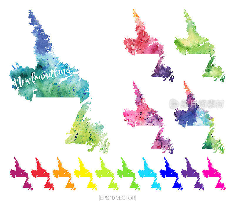 纽芬兰水彩矢量地图插图