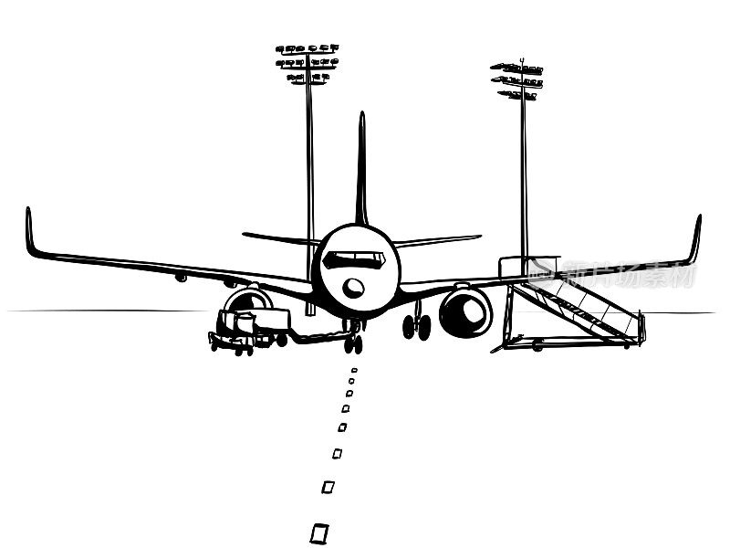 商用飞机正面视图墨水