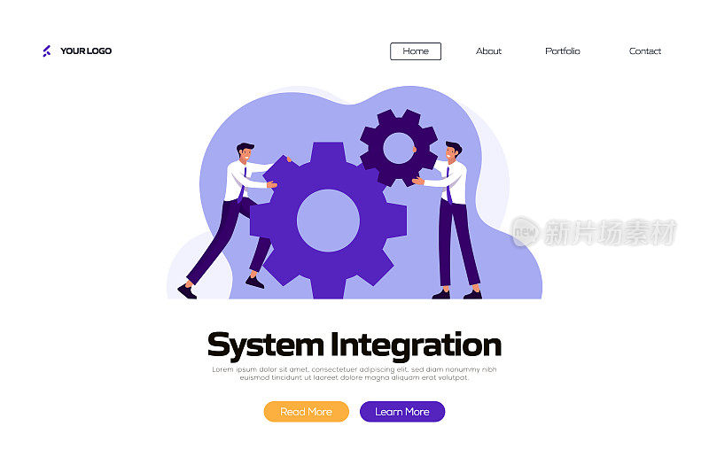系统集成概念矢量插图登陆页面模板，网站横幅，广告和营销材料，在线广告，业务演示等。