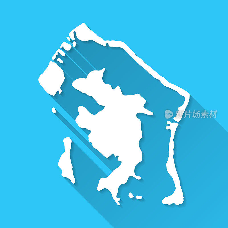 波拉波拉岛地图与长阴影在蓝色的背景-平面设计