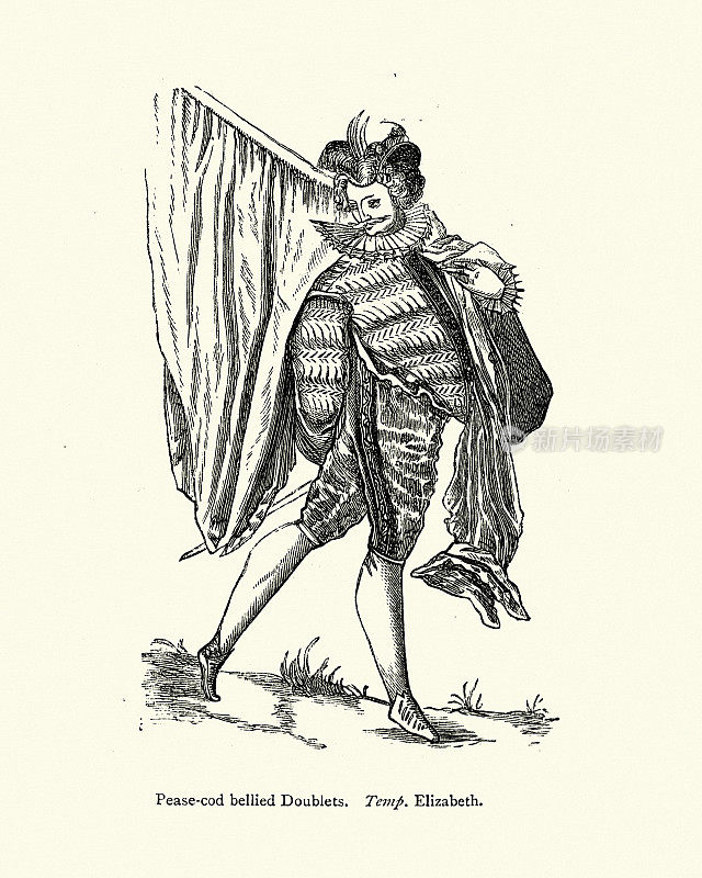 伊丽莎白时代的男士时尚，皮斯鳕鱼大腹紧身上衣