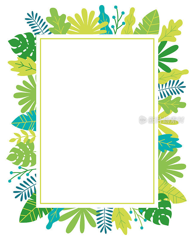 热带叶和植物矩形框