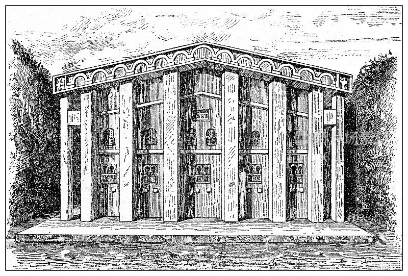 第一次意大利-埃塞俄比亚战争(1895-1896)的古插图:埃塞俄比亚教堂建筑细节