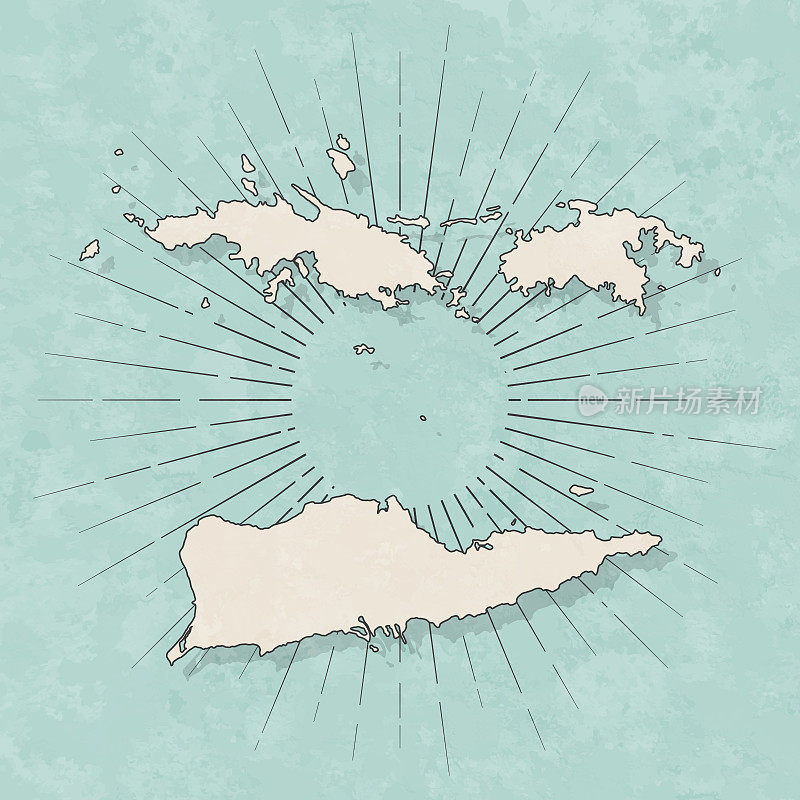 美属维尔京群岛地图复古风格-旧纹理纸