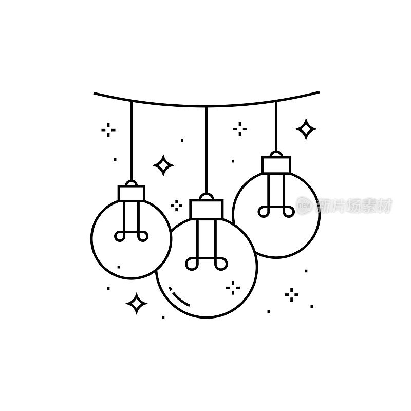 诺尔灯和圣诞快乐，新年快乐线图标