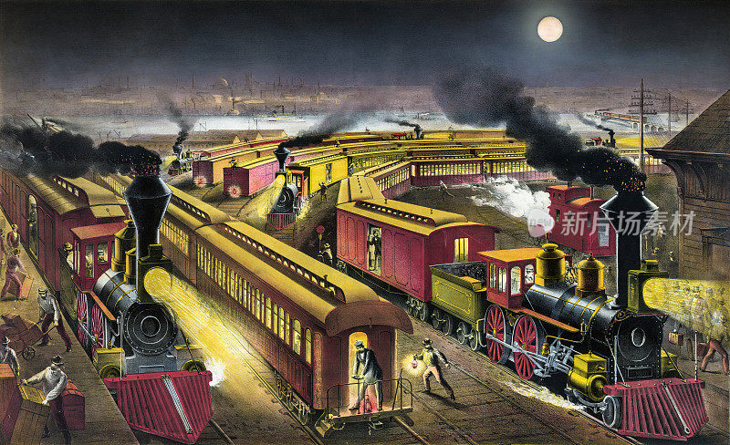 美国铁路枢纽的夜景