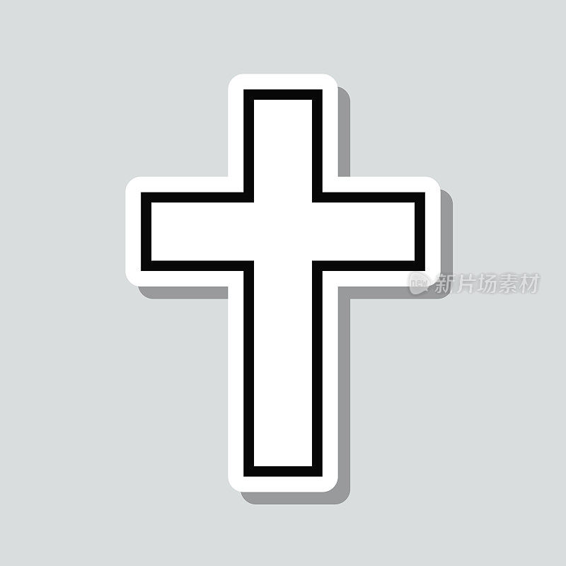 宗教十字架。灰色背景上的图标贴纸