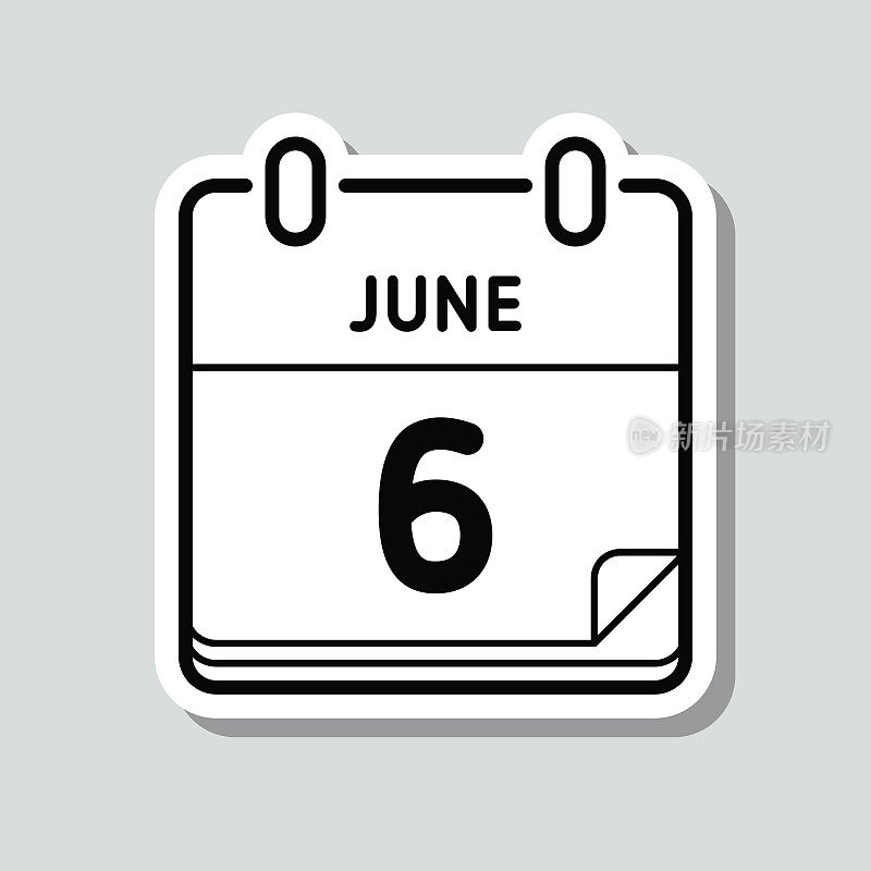 6月6日。灰色背景上的图标贴纸