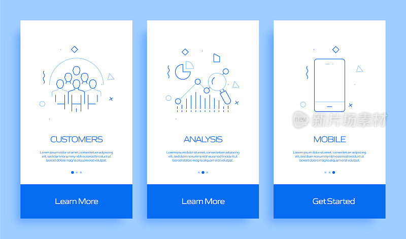 带有平面图标的移动应用页面屏幕用户体验，用户界面设计模板矢量插图