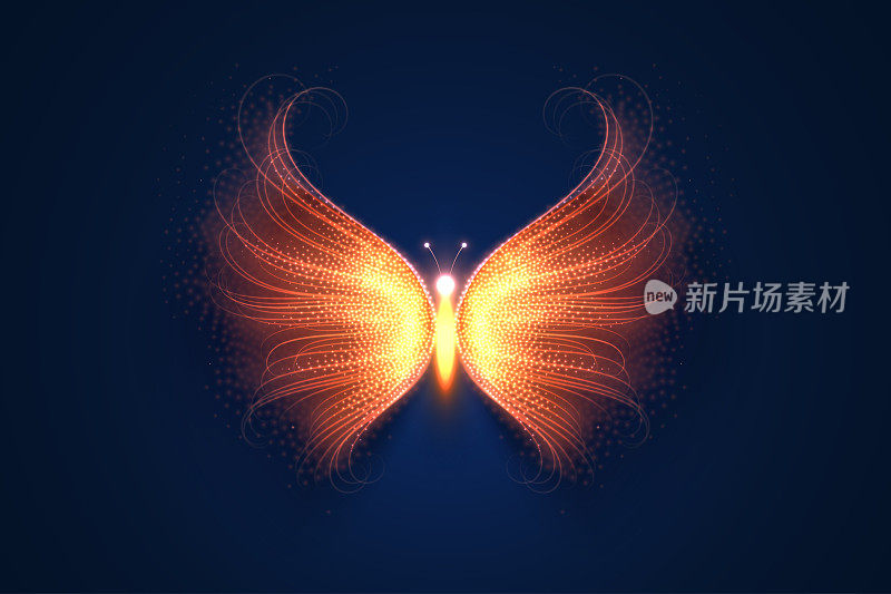 神奇的火蝴蝶，由轻粒子组成。矢量插图。