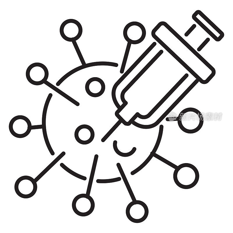 Covid-19流感病毒接种细线图标-可编辑中风