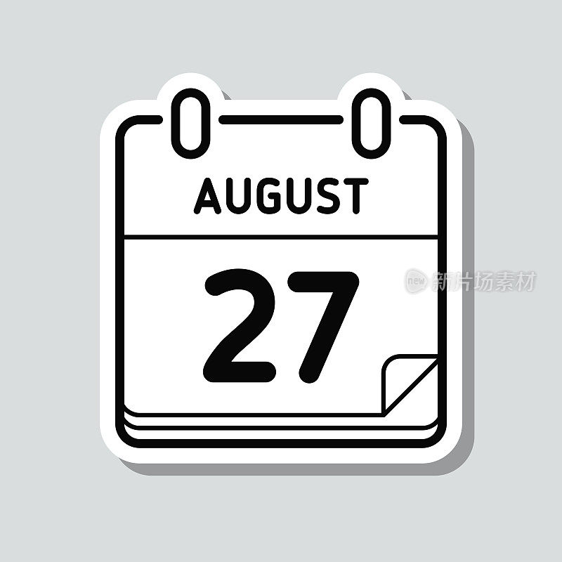 8月27日。灰色背景上的图标贴纸