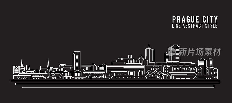 城市景观建筑线条艺术矢量插图设计-布拉格城市