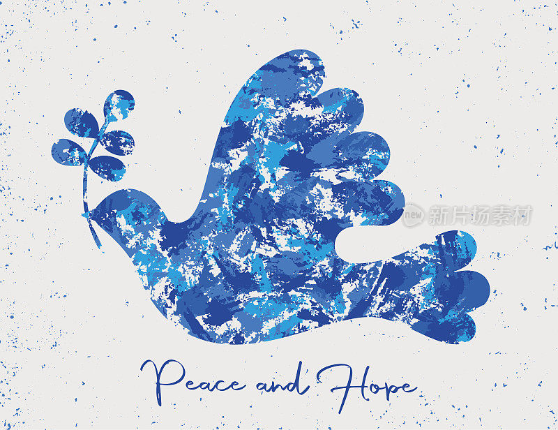 抽象画鸽子贺卡-和平与希望-蓝色调