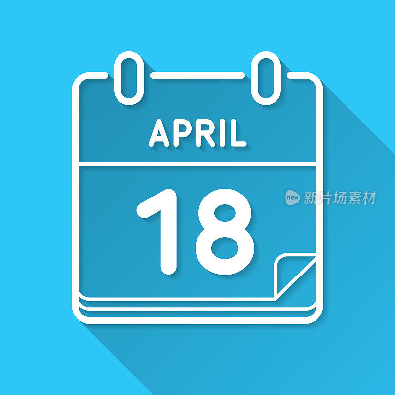 4月18日。图标在蓝色背景-平面设计与长阴影