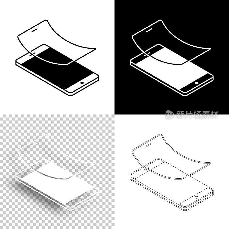 屏幕保护器。图标设计。空白，白色和黑色背景-线图标