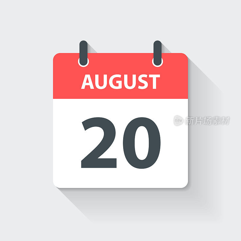 8月20日-平面设计风格的每日日历图标