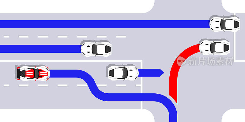 自动驾驶智能汽车在交通中上路。扫描道路，观察距离