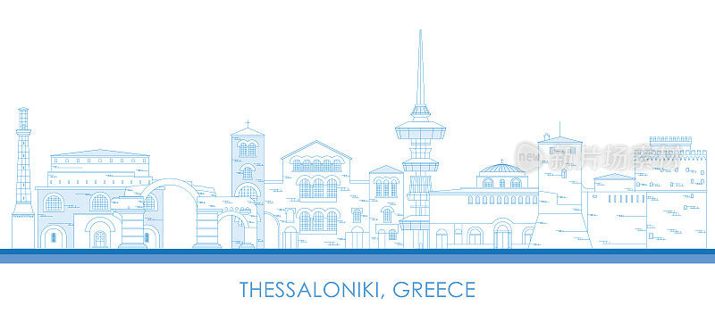 希腊塞萨洛尼基城的轮廓线全景