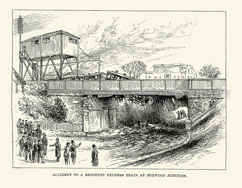 诺伍德枢纽铁路事故，布莱顿特快列车从桥上坠落，维多利亚，19世纪