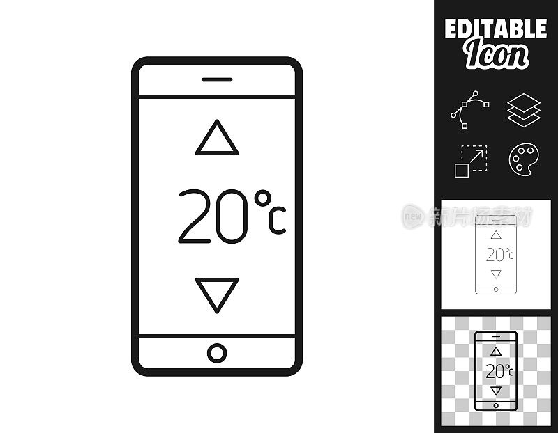 带加热控制的智能手机。图标设计。轻松地编辑