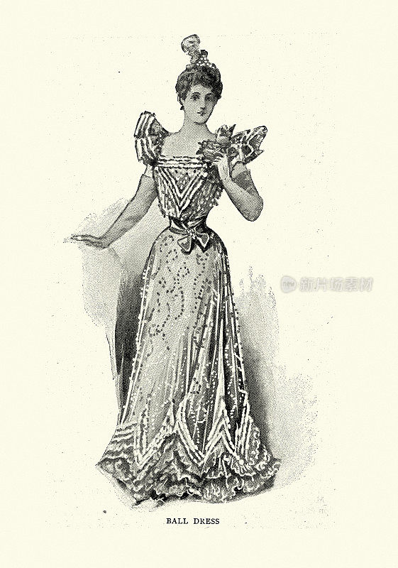 舞会礼服，19世纪90年代的妇女时装，19世纪的服装