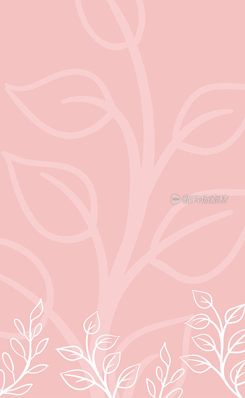 有机抽象背景。时髦的简约设计中的树叶和植物元素。柔软的粉红色。