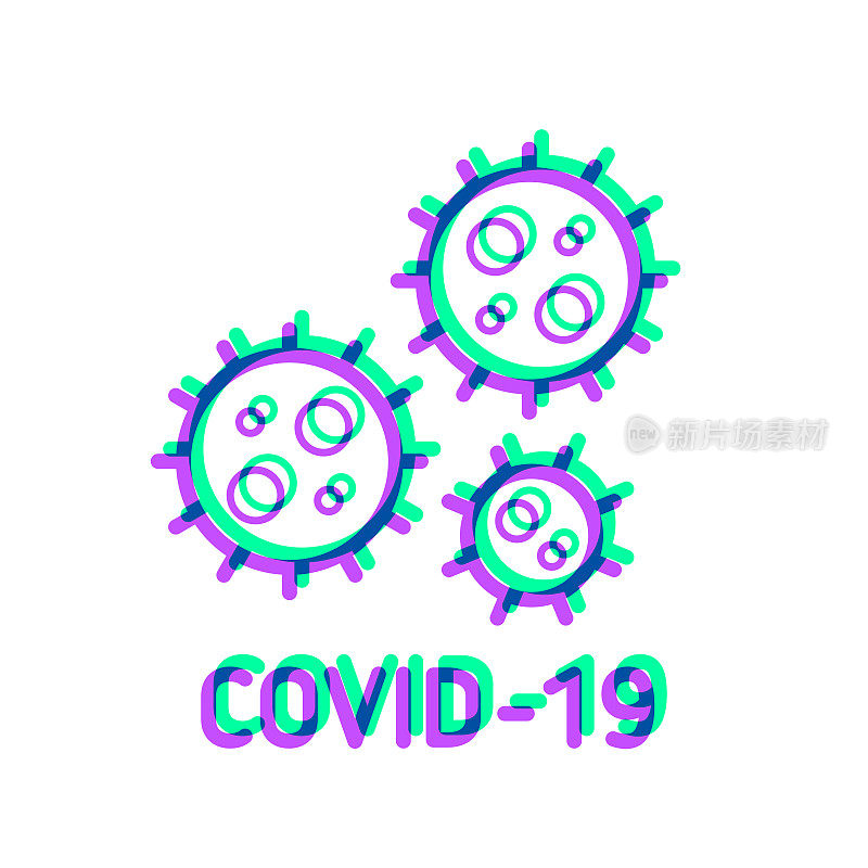 COVID-19细胞。图标与两种颜色叠加在白色背景上