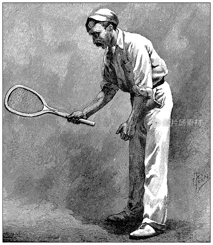 古董运动插画:网球运动员