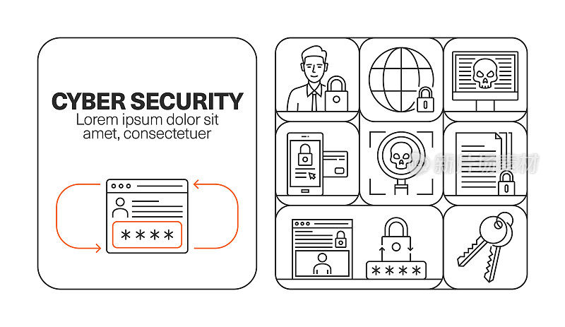 网络安全横幅线图标集设计
