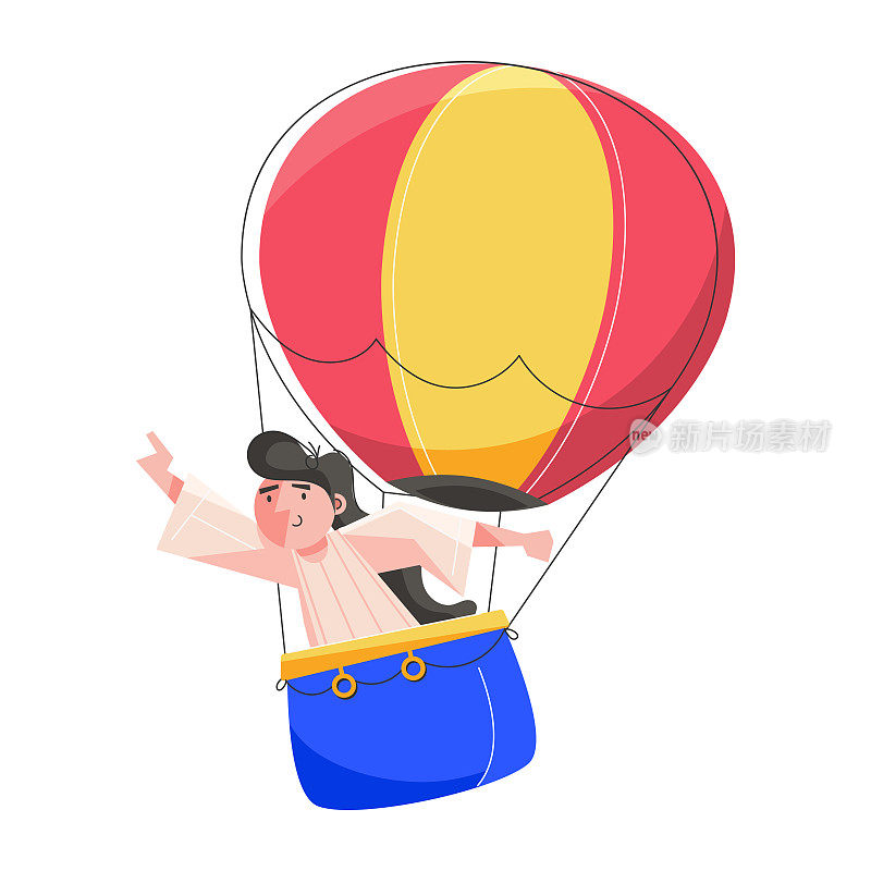 人享受气球之旅，平面插图
