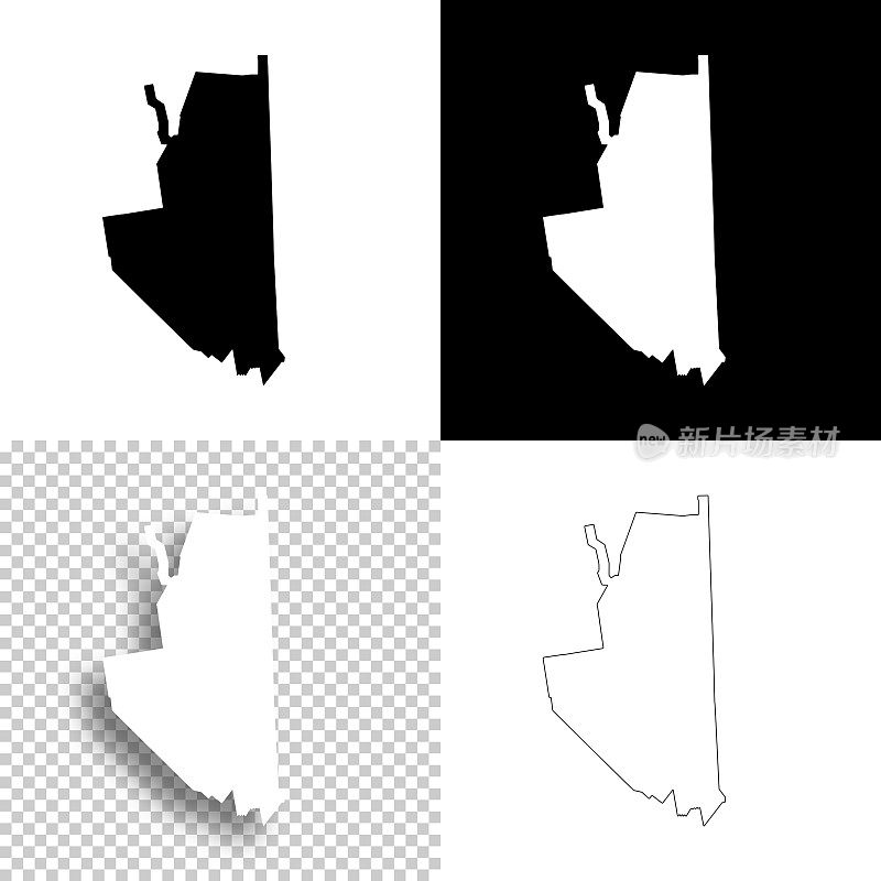 卡罗尔县，新罕布什尔州。设计地图。空白，白色和黑色背景
