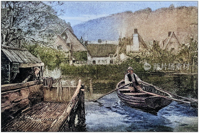 古色古香的绘画照片:磨坊池塘
