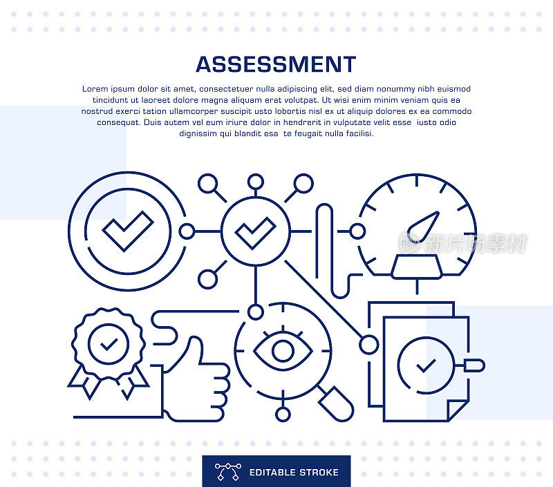 评估标题，网页横幅模板。可编辑的细线插图