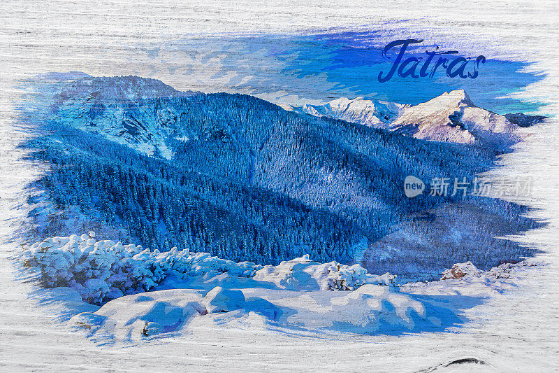 冬天在太特拉山脉的吉瓦特山，水彩画